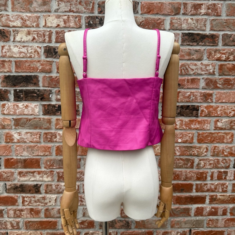NWOT Wayf Anthropologie Barbiecore Pink Faux Leather Crop Top / L - Picture 14 of 17